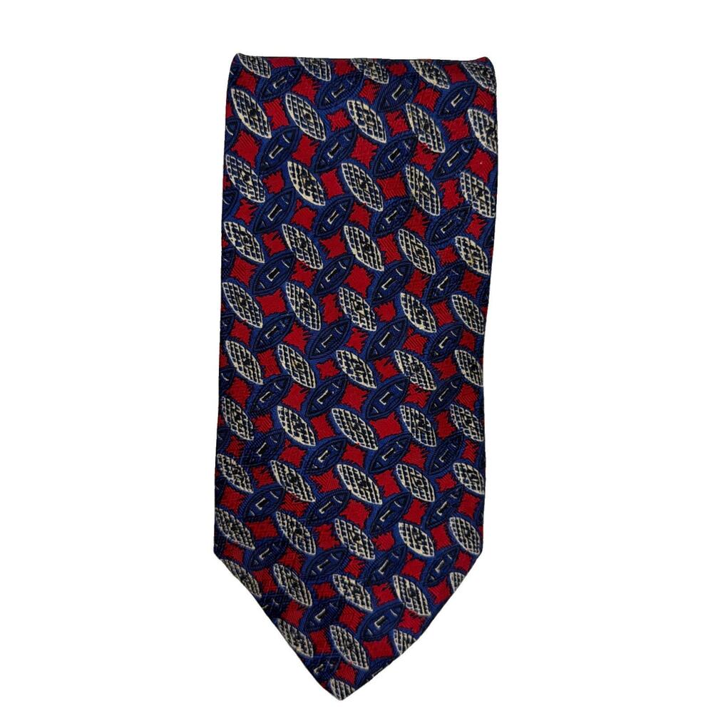 Robert Talbott Nordstrom Men's Tie 100% Silk Red Blue Vintage Necktie USA Gift